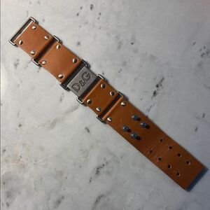 D&G Tan Leather Bracelet with Silver Details